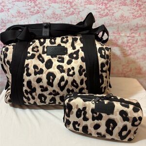 Dagne Dover Black and Tan Leopard Satchel Set